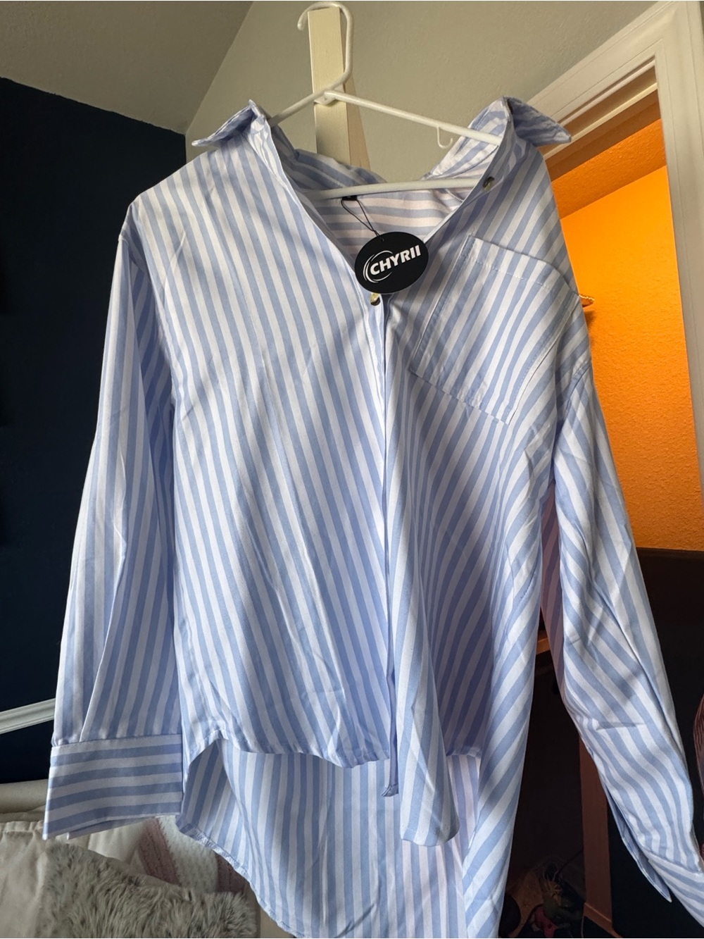 CHYRII Light Blue & White Striped Button Shirt